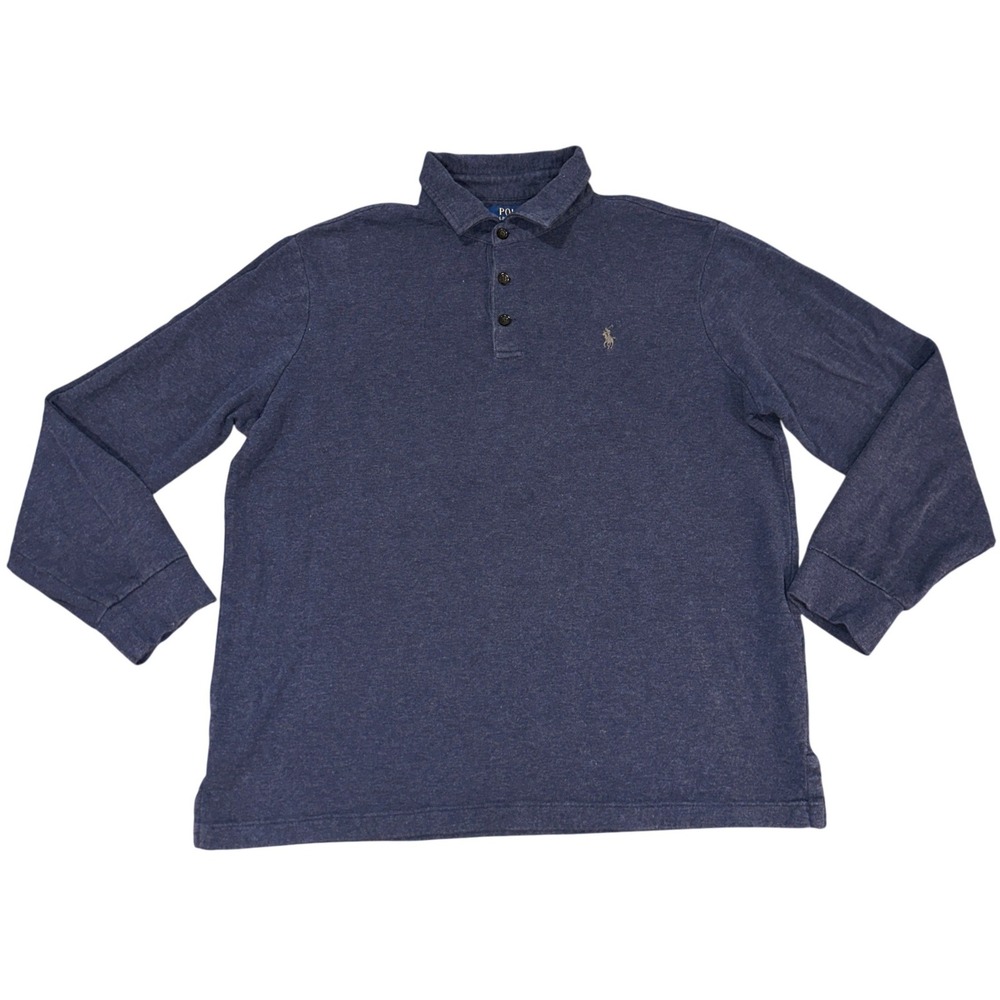 Polo Ralph Lauren Men's Long Sleeve Polo Shirt Navy Blue Heather Large (Fits XL)